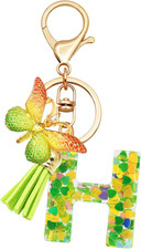 Initial Letter Keychains for Girls Women Pink Purple Green Cute Butterfly Heart