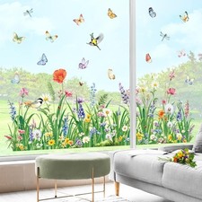 Spring Flower Double Sided Window Clings Wildflower Butterflies Window Grass