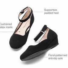 Dream Pairs Black Mary Jane Ankle Strap Comfort Flats Wedge Heel Anti-Slip Sole