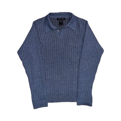Marco Fiori Ribbed Collared Wool Knit Pullover Sweater Blue Men's M