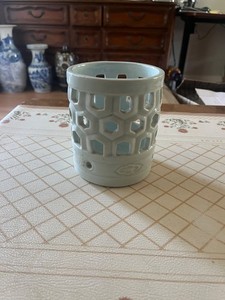Antique white glazed handmade brush pot (early 1900s)