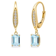 1.10 Ct Sky Blue Aquamarine Lab Grown Diamond 10K Yellow Gold Earrings