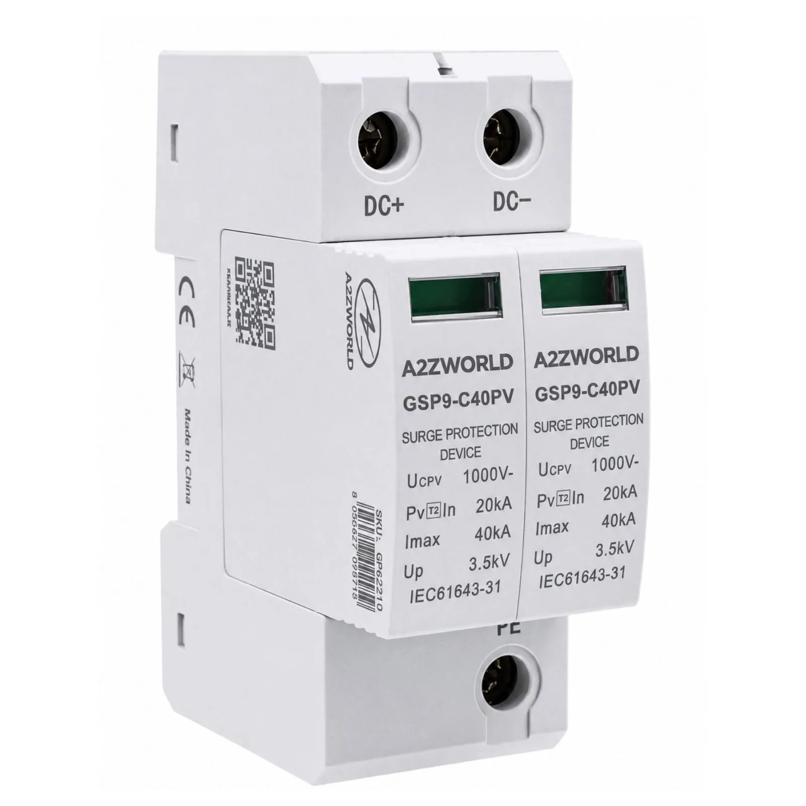 A2ZWORLD SPD Scaricatore di Sovratensione DC 1000V 2P 2M 40kA IP20