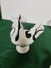 White Milk Glass Marbled With Purple Rare Chicken On Pestedal Nest VTG