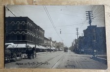 Masure & Leonard RPPC Electric Trolley Main Street. DeKalb, Illinois DeKalb Co.
