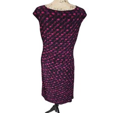 RALPH LAUREN pink and Purple Ruched Waist Cap Sleeve Stretch Dress Size 14