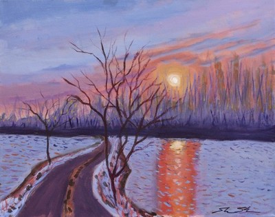 ShawNshawN Original painting 16x20 cool winter landscape expressionist art