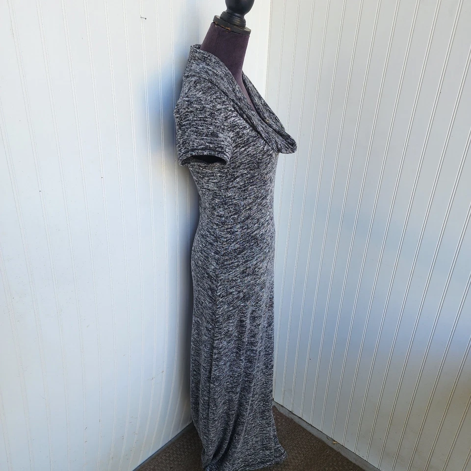 Maxi Vestido Para Mujer Max Edition Gris Elegante Boho Capucha Cuello Tejido Manga Corta Grande Foto 3 de 4