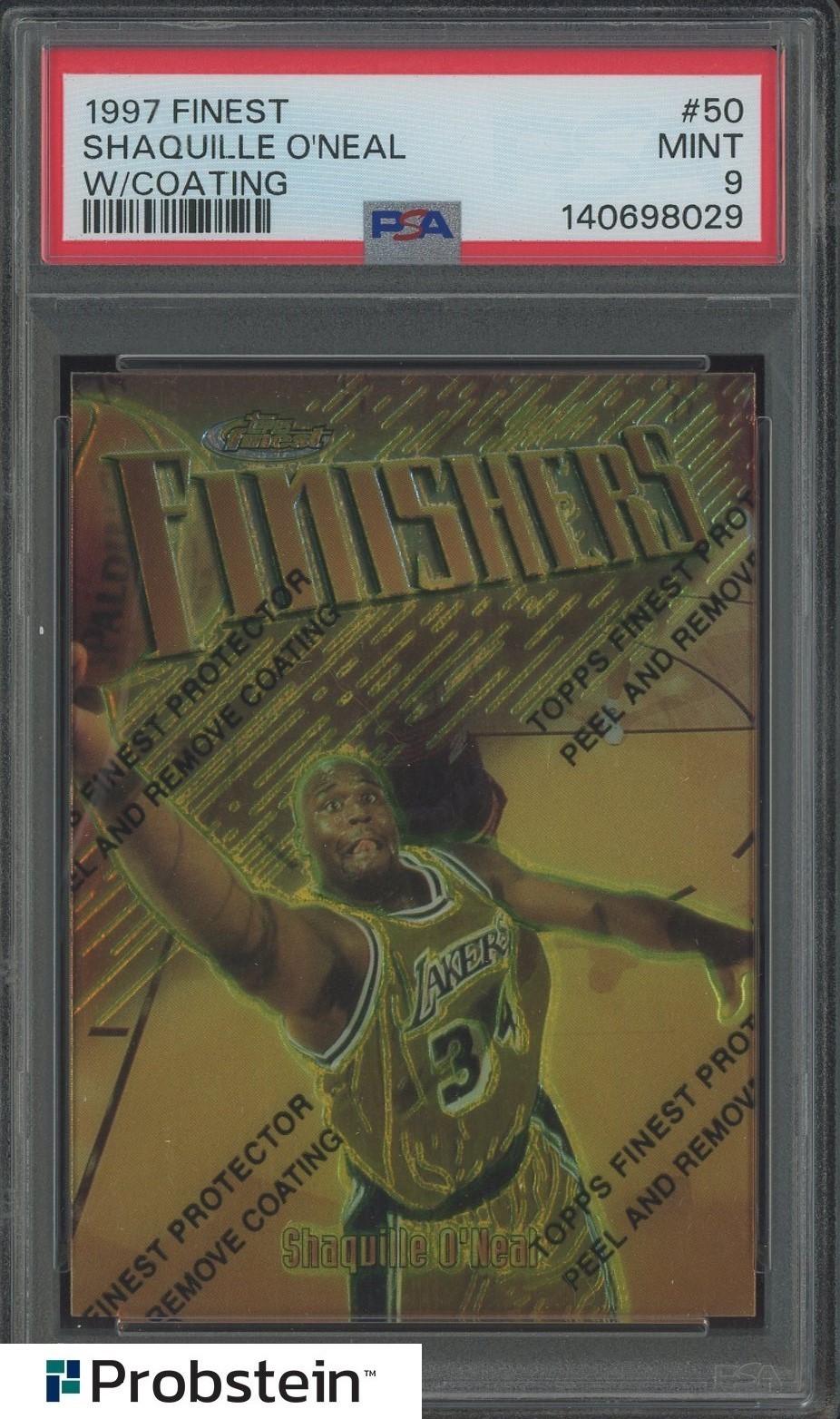 1997 Topps Finest w/ Coating #50 Shaquille O'Neal Los Angeles Lakers HOF PSA 9