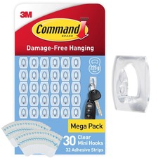 Clear Mini Hooks with Clear Strips Multi Pack of 30 Hooks 32 Adhesive Strips 0.79 per strip