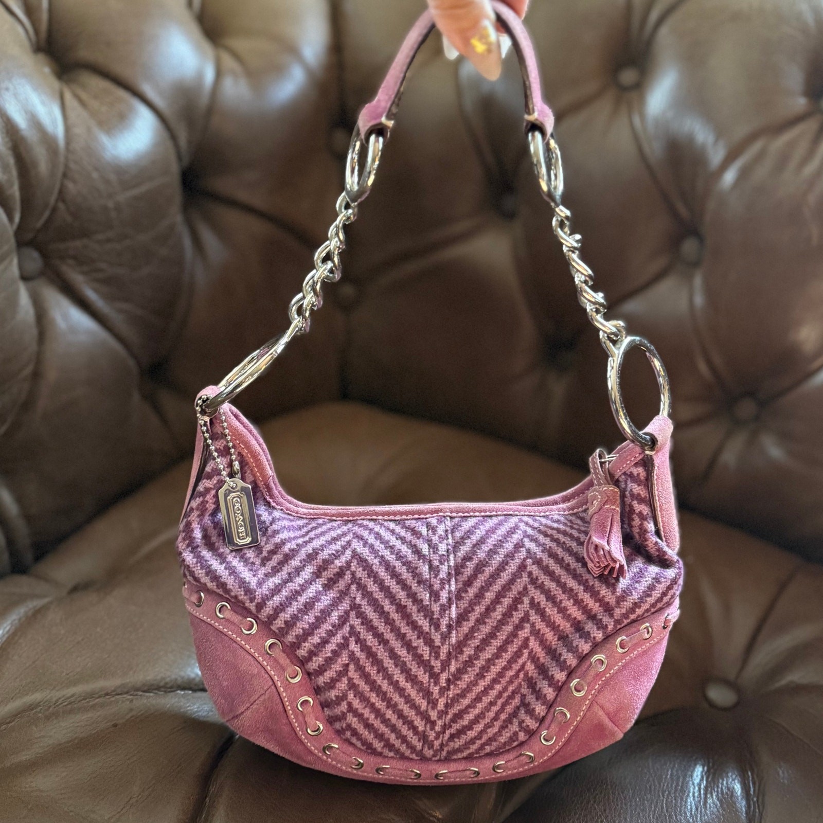 Vintage Y2K Coach Soho Hobo Purple Herringbone Wool S… - Gem