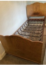 Single Bedstead Genuine Antique Solid Wood Walnut Bed Frame & Sprung Metal Base