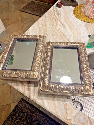 Pair 2 Bombay Rectangular Ornate Gold Gilt Accent Mirror 12x16  Vintage 1998