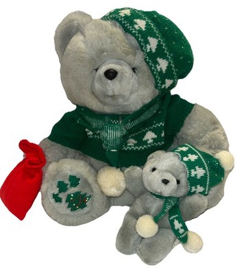 * Zayre Bumble Bear Christmas Themed Plush Stuffed Animal Grey Teddy Bears