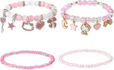 4Pcs Cute Kitty Friendship Bracelets Cute Pink Crystal Bead Bracelets Birthday C