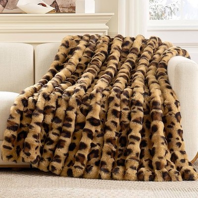 Cozy Bliss Cheetah Leopard Print Faux Fur Throw