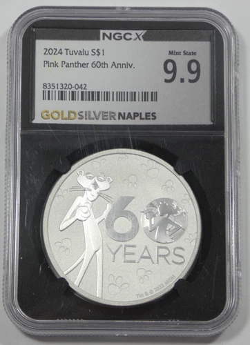 2024 Tuvalu S$1 Pink Panther 60th Anniv. NGC Mint State 9.9 1oz 9999 Fine Silver