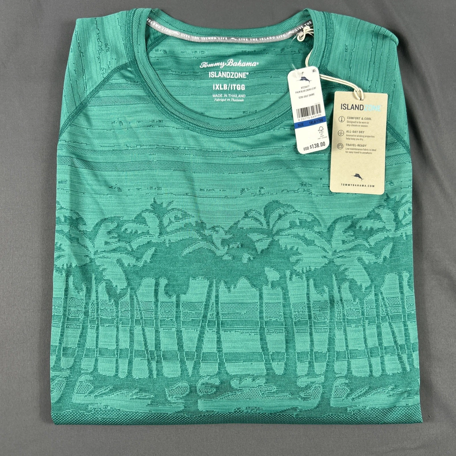 Tommy Bahama Tee T-Shirt LS Island Zone Tropic Print 1XLB Green NWT MSRP $138