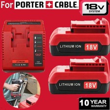 2-pack 18V Lithium Battery /Charger for Porter Cable 18Volt PC18B PC18BL PC18BLX