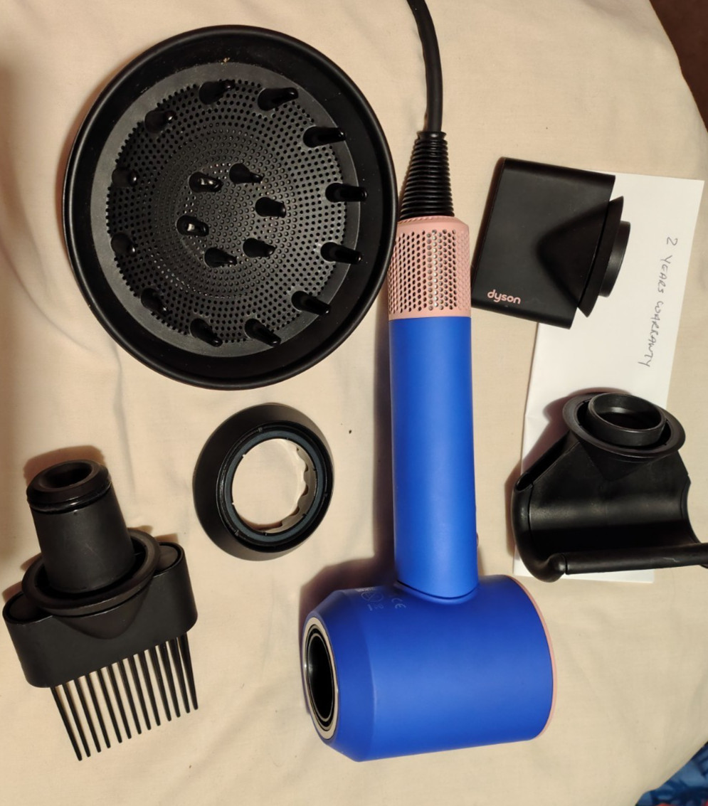 DYSON HD07 SUPERSONIC HAIR DRYER  BLUE BLUSH ATTACHMENTS - WARRANTY