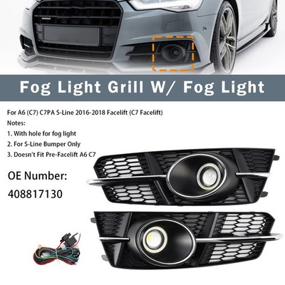 Fog Light Grill Cover Lamp Grille W/ Fog Light For Audi A6 S6 2016-2018 Sline