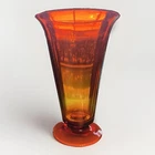 Blenko Vase Vintage Footed Trumpet Vase Tangerine Amberina Blown Glass 8"