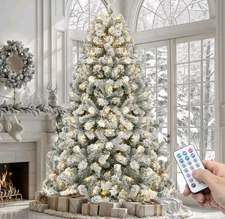 Prelit Snow Flocked Artificial Full Christmas Tree 6ft with Remote Control,...