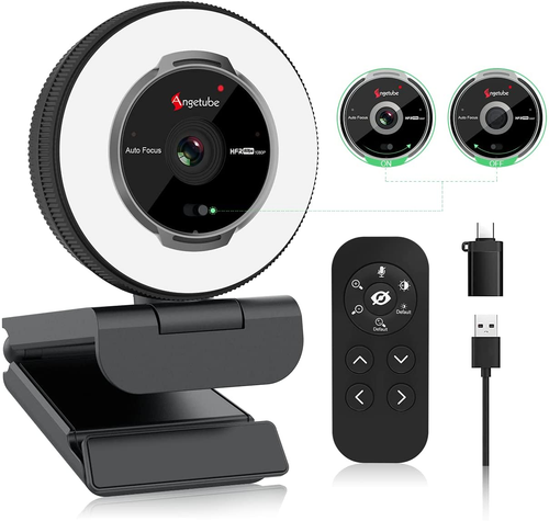 Angetube Streaming Webcam with Microphone: 1080P 60FPS USB Web Cam with Ring Li - Afbeelding 10 van 12