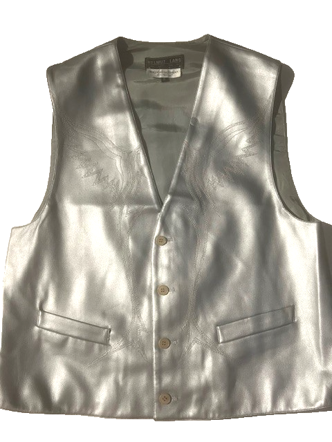 Rare 80s HELMUT LANG Archive Mens Silver Faux Leather Biker Vest