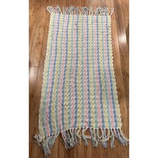 Vintage Handmade Crochet Pastel Chevron Afghan Baby Blanket Tassel Throw 36x60