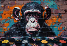 Banksy Style DJ Monkey Canvas Picture Print Wall Art