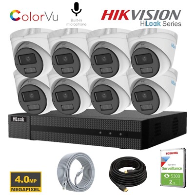Hikvision Hilook Colorvu CCTV-System Kit 4 MP-Kamera IP POE 4K NVR 8-kanal HDD UK