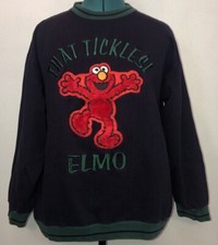 Vintage 90s Tickle Me Elmo Sesame Street Ringer Crew Sweatshirt Size Large Blue