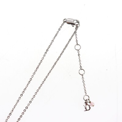 Christian Dior Logos Heart Beads Used Chain Necklace Silver