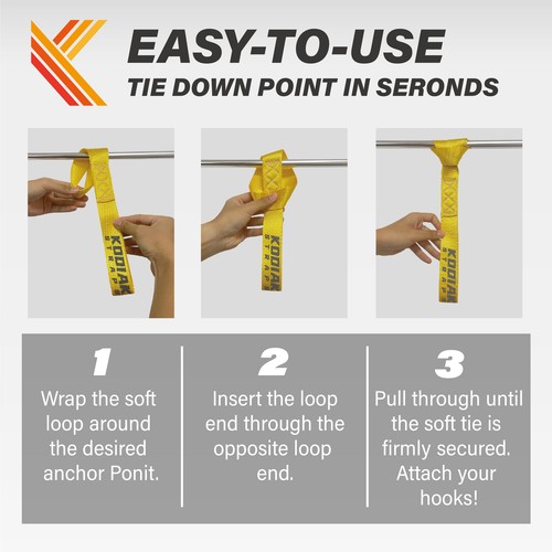 6 Pack 1.5"x18" Soft Loop Tie Down Straps 10000lb -Yellow -Heavy Duty for Secure - Picture 4 of 5