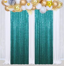 Poise3EHome 2Pcs 2Ft x 8Ft Teal Sequin Backdrop Curtains Glitter Photography ...