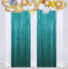 Poise3EHome 2Pcs 2Ft x 8Ft Teal Sequin Backdrop Curtains Glitter Photography ...