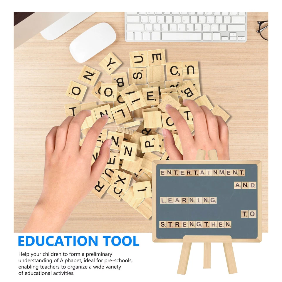 Juego completo de 400 piezas de azulejos de madera para raspar 100 letras selección de repuesto de madera Foto 2 de 4