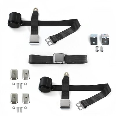 Jeep Wrangler 1987 - 1996 Airplane 2pt Black Retractable Bench Seat Belt Kit w/ 