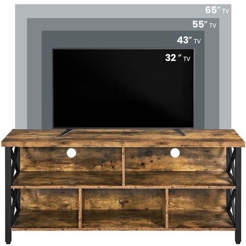 TV Stand with Storage Shelves Rustic Brown Industrial TV Console for 65 In TV - Picture 6 of 12
