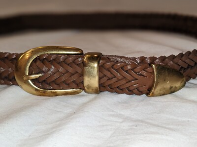 Capezio Brown Vintage Braided Woven Genuine Leather Belt 