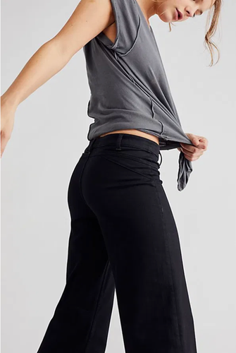 NEW Sz XS We The Free People Playa Wide Leg Pull On Denim Black Jeans Stretch - Picture 2 of 5