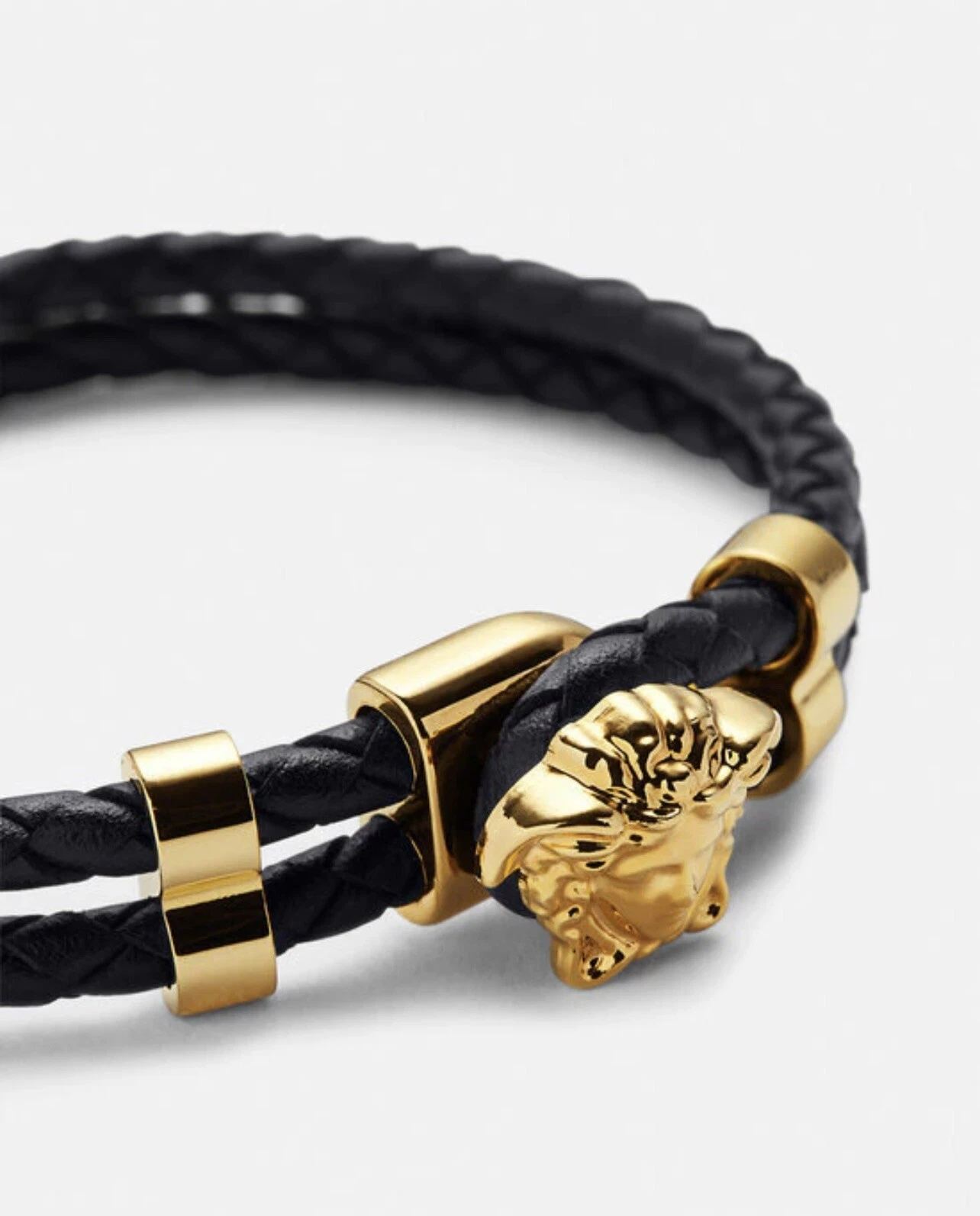 BRACCIALE VERSACE MEDUSA PELLE INTRECCIATA ORO NERO UOMO '