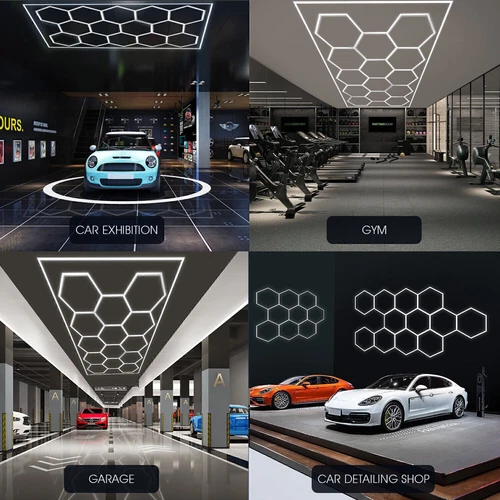 14 Hexagon LED Lighting Car Detail Garage Workshop Retail Lighting Gym Home UK - Picture 4 of 18