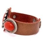 Vintage Fiocchi Leather Bracelet Red Stone Concho Western Cuff Snap — photo 2
