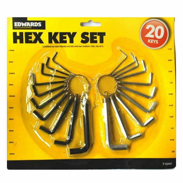20 Allen Keys Hex Tools Keyring Key Ring Steel Wrench 1.5mm 10mm for