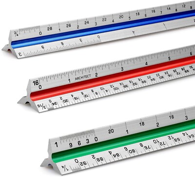 12'' Architectural Scale Ruler Aluminum Architect Scale Triangular Scale Ruler...
