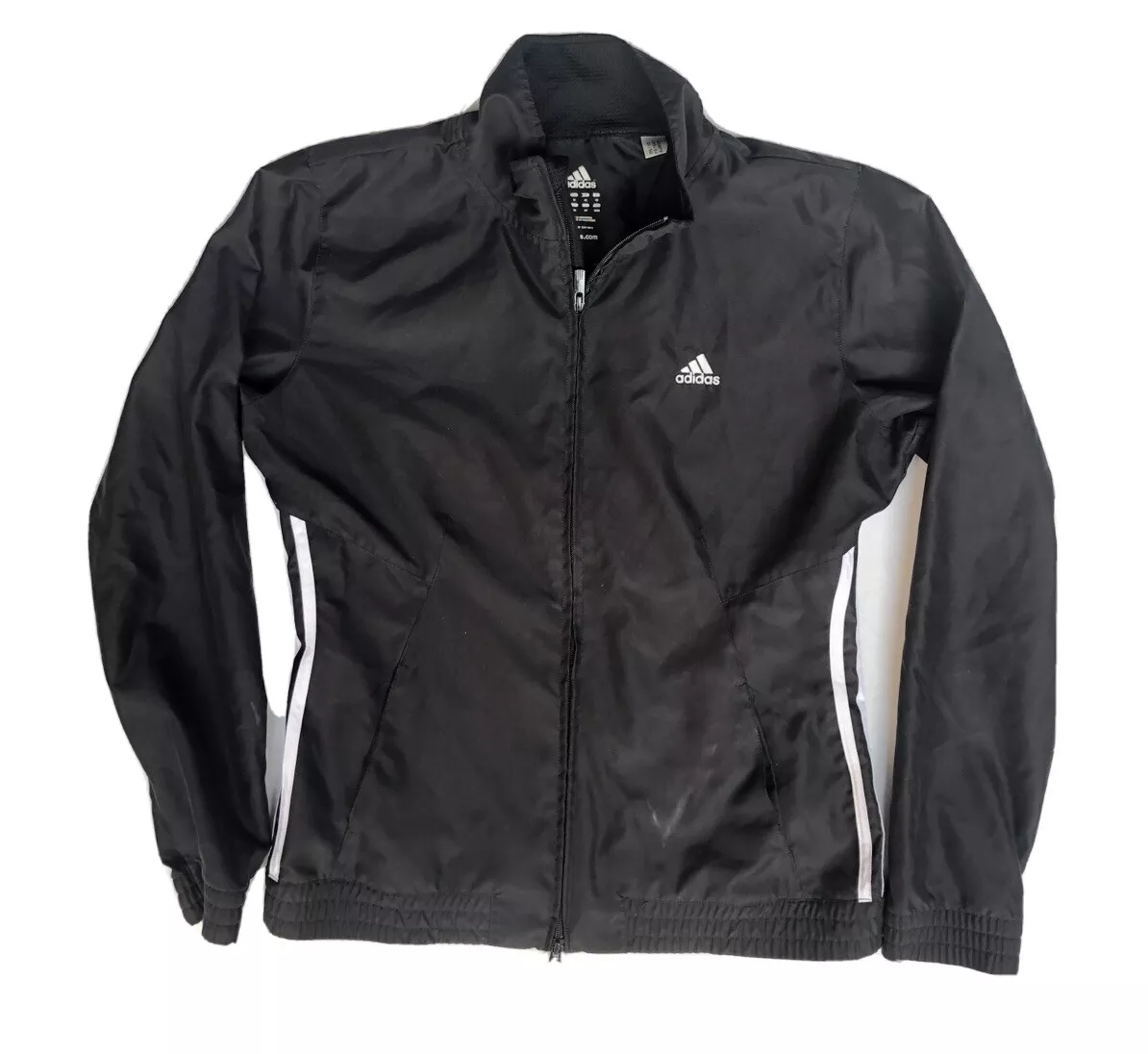 Stripes ZIP FULL BLACK WHITE CA#40312 Sz ADIDAS JACKET Women\'s 88387 UP eBay RN# 14M |