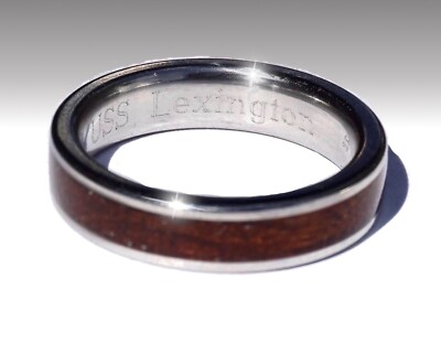 SR-71 TITANIUM RING w/ USS LEXINGTON WW2 AIRCRAFT CARRIER TEAK