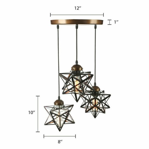 Modern Moravian Star Glass Pendant Lamp Chandelier Light 3-Light Ceiling Fixture